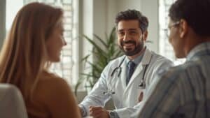 جراح قلب أطفال يتحدث مع أولياء الأمور في العيادة