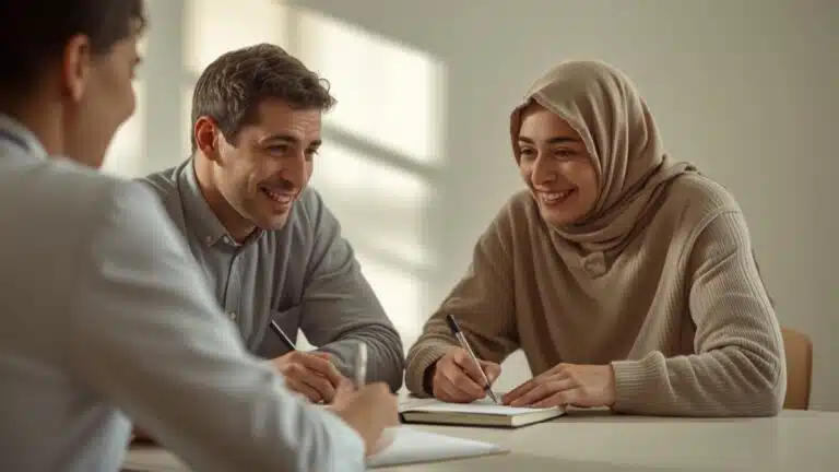 أولياء أمور يدونون الملاحظات أثناء الحديث مع الطبيب