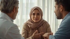 طبيب يشرح لأولياء الأمور في العيادة